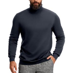 VPG Mens Turtleneck Long Sleeve Shirts, Long Sleeve Regular Fit Knit Turtle Neck Pullover Sweaters