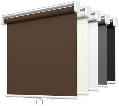 LazBlinds No Tools No Drill Cordless Roller Shades, 100% Blackout Roller Blinds for Windows, Thermal Insulated UV Protection Waterproof Roll Up Window Blinds and Shades, 20'' W x 72'' H, Brown
