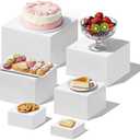 IANFAN 6 Pcs Buffet Risers, Food Risers for Buffet Table, White Acrylic Cube Boxes Display with Hollow Bottoms Display Stand Shelf for Party Cake Dessert Catering Jewelry Collectibles (3"4"5"6"7"8'')