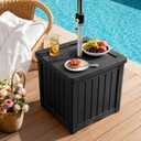 Outdoor Umbrella Base, Patio Side Table with Hole, Outdoor Planter Box, 3-in-1 Umbrella Stand, Fillable 48L Weighted HDPE Decorative Umbrella Holder for Garden Lawn & Pool Side, Black