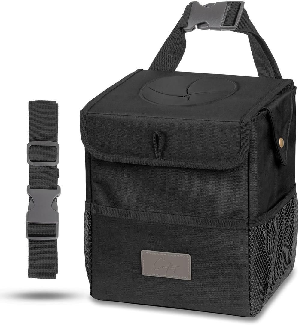 Creathing Car Trash Can [Touring Edition] - Removable Liner - 100% Leakproof, Odor Control Lid, Hanging Garbage Bin for SUV, Truck, Car (2 Gal, Black)