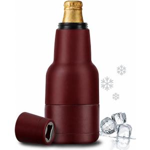Beer Gift for Men, Lightweight Modelo Beverage Beer Bottle Cooler w/Beer Opener - Double Walled Stainless Steel 12oz. Modelo Beer Bottle Insulator Holder(Black cherry)