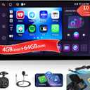 8 Core 4+64GSupport SIM Card Android Car Stereo Double Din Radio with Wireless Carplay Android Auto, 10.1 Inch Radio WiFi, GPS Bluetooth 5.0 AM/FM/RDS Mic Backup Camera EQ DSP