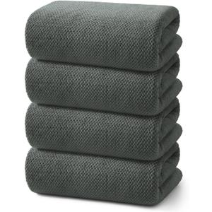 REDKISS 4 Pack Premium Bath Towels, Plush Coral Fleece Towels for Bathroom, Extra Large Bath Towels Set of 4 (35 x 70 in), Super Soft Highly Absorbent Shower Towels for Spa, Gym, Travel, Dark Gray (Carbon Grey 04)