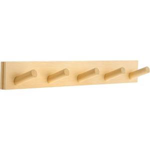 Coat Rack Wall Mount, Wooden Coat Hanger with 5 Hooks, Heavy Duty, Natural, 1 Pack