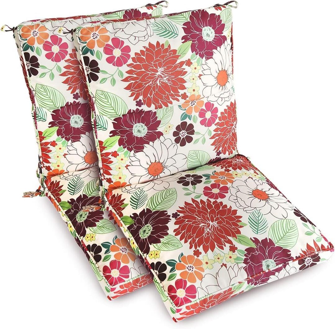 Set of 2 Outdoor Dining Chair Cushions, Comfort Patio Seating Cushions, 44 x21x4.5 inch, Single Welt and Zipper (Blooming Fiesta)