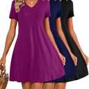 Huukeay 3 Pack Women's V Neck Short Sleeve T Shirt Dress Trendy Basics Dress (X-Large)