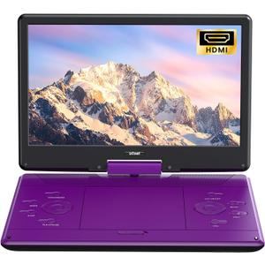 ieGeek 15.9" Portable DVD Player with 14.1" Swivel Screen, HDMI Input, 6-Hour Rechargeable Battery, Region Free, USB/SD Playback, Ideal Gift for Seniors, Kids and Travel, Purple