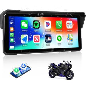 Motorcycle GPS Navigation System with Wireless Carplay Android Auto 8.1" Moto CarPlay Screen with Dual Bluetooth, Navigation/Siri/G00gle Assistant Waterproof