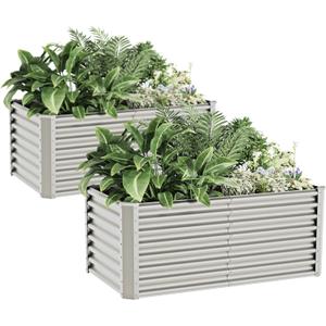 4x2x2ft(2 Pack) Raised Garden Bed Kit, Galvanized Planter Garden Boxes Outdoor, Metal Raised Garden Beds for Vegetables,Fruits, Flower,Silver (Sliver)