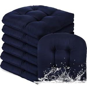 Thyle Outdoor Chair Cushions Set of 6 Waterproof Sun Protection Square Tufted Overstuffed Patio Furniture Seat Cushion for Patio Furniture Dining Indoor 19" x 19"(Navy Blue)