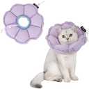 H HIDREAM Soft Cat Cone Collar， Cute Adjustable Cat Recovery Collar，Elizabethan e Collar That can Protect Head and Foot Wounds，Purple Flower All-Season Style, Medium