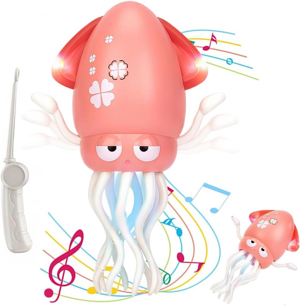 YRIOWMI Dancing Octopus Baby Toy, Tummy Time Toys, Rechargeable Crawling Squid with Music and Light, Electric Interactive Octopus Toy for Birthday for 1 2 3 4 5 6 Year Old Boys Girls (Pink)