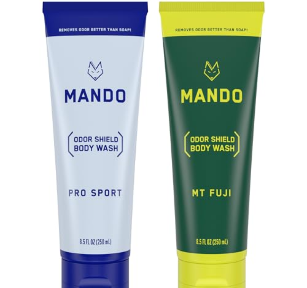 Mando Odor Shield Body Wash - Pro Sport and Mt Fuji Scents - 24 Hour Control, Removes Odor Better than Soap | SLS and Paraben Free, Skin Safe 2Pack