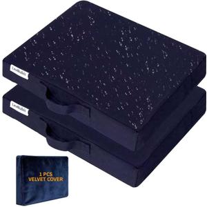 2-Pack Portable Stadium Seat Cushions with Handle,2.2" Thick Bleacher Cushions for Adults,900D Waterproof Oxford Seat Cushion ,Bleacher Pad for Sports Events Office Beaches (Navy&1 Velvet Cover)
