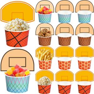 Treasure Cove Basketball Hoop Snack Cups Basketball Party Cups Paper Snack Bowls Disposable Sports Bowls for Ball Birthday Party Supplies 24 Sets