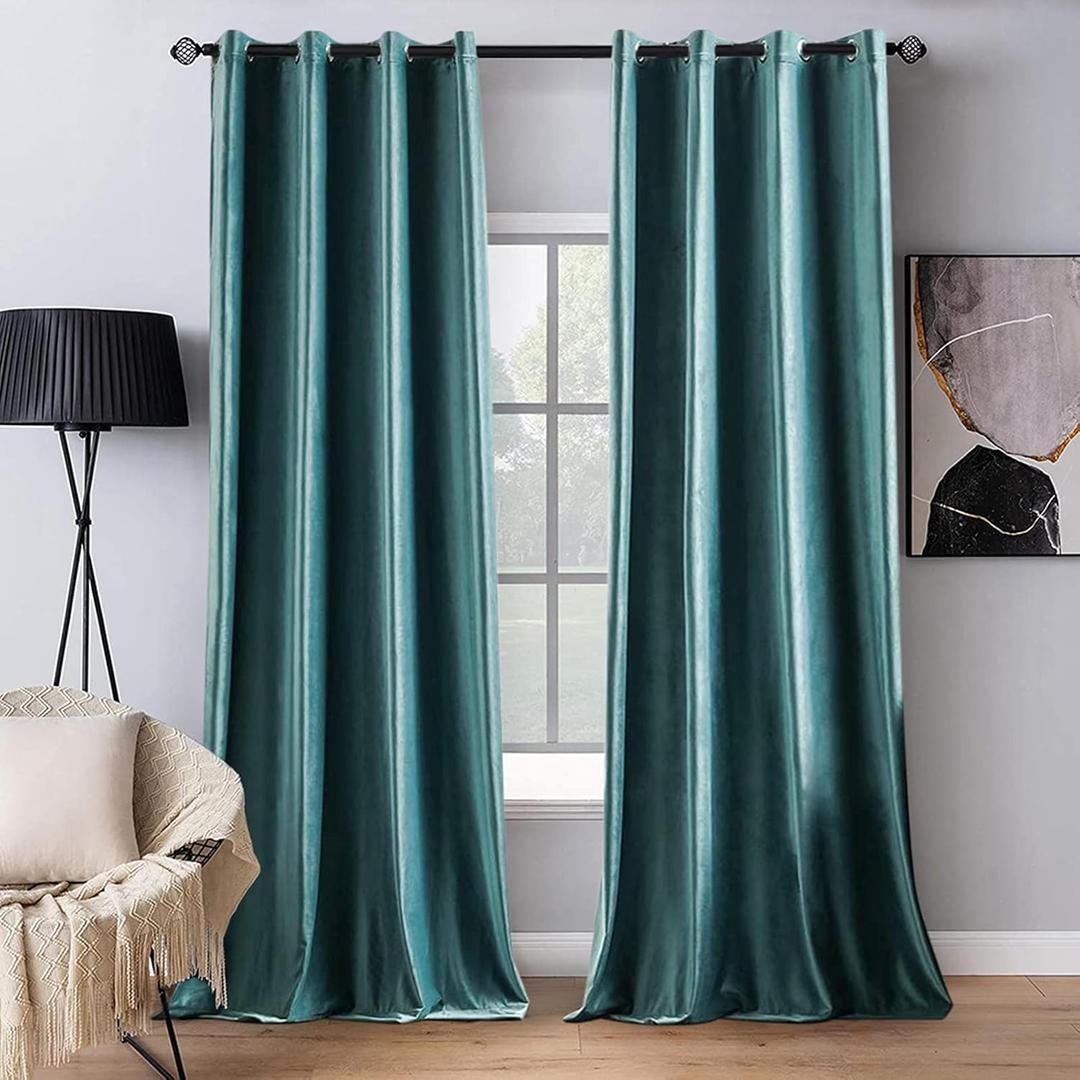 MIULEE 2 Panels Blackout Velvet Curtains Solid Soft Grommet Teal Curtains Thermal Insulated Soundproof Room Darkening Black Out Curtains/Drapes/Panels for Living Room Bedroom 52 x 108 Inch
