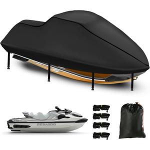 3 Seater Waterproof Jet Ski Covers, Upgraded 420D Heavy Duty Nano Coating PWC Cover,2 Air Vent Marine Grade UV Resistant for Waverunner Polaris from 116" to 125"(Black)