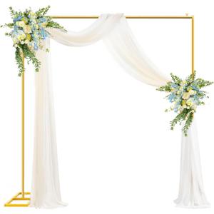 Wedding Arch Backdrop Stand Square 6.6FTx6.6FT Gold Metal Balloon Arch Stand Garden Arbor Backdrop Frame for Wedding Birthday Party Baby Shower Photo Booth Background Decoration