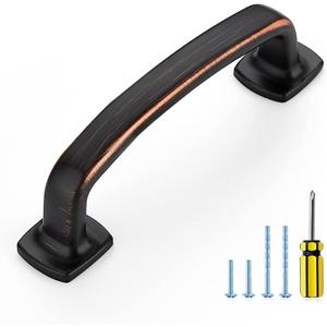 Ravinte Arch Cabinet Pulls 10 Pack Solid 3 Inch Oil Rubbed Bronze Kitchen Cabinet Handles Flat Square Foot Curved Drawer Pulls for Kitchen Cabinet