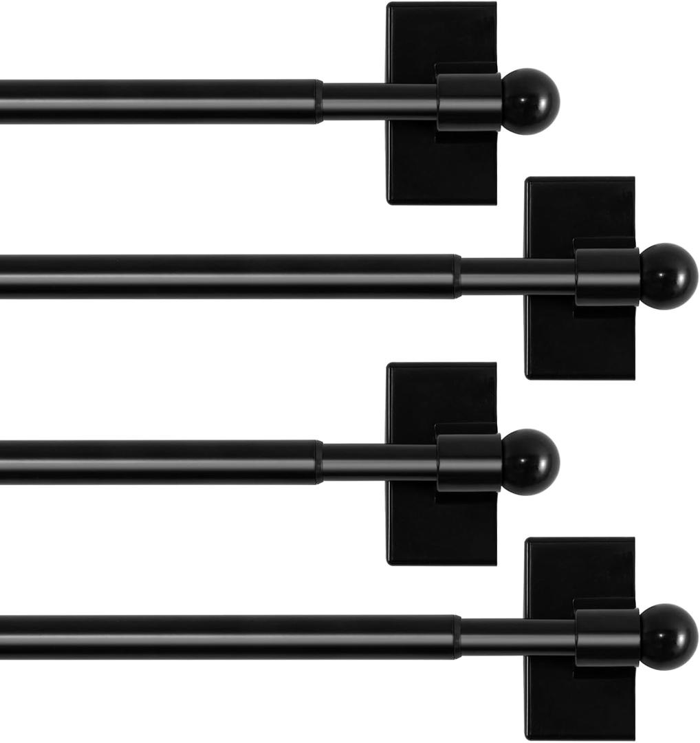 H.VERSAILTEX 4 PACK Magnetic Curtain Rods for Metal Doors, 16 to 28 Inch, 1/2 Inch Diameter, Multi-Use Adjustable Appliances for French Doors Magnetic Cafe Curtain Rod(Black)