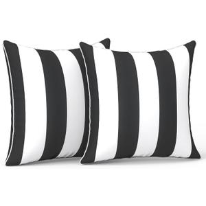 LVTXIII Outdoor Throw Pillows 18x18 Patio Waterproof Square Pillows with Piping Fade Resistant Accent Pillow for Spring Summer Garden Decoration, Set of 2, Cabana Black