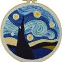 Abillyn Punch Needle Embroidery Starter Kit for Beginner, Punch Needle Fabric with Starry Sky Pattern, Embroidery Hoops and Embroidery Pen (Starry Sky)