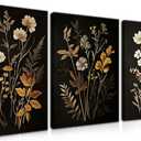 Vintage Black Flower Wall Art Decor Set of 3, Beautiful Wildflower Botanical Canvas Prints, Dark Academia Fall Floral Poster Painting Picture for Bedroom Living Room 12x16 Inch Framed