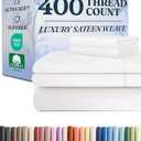 CGK Unlimited 400 Thread Count Cotton Bed Sheet Set - 100% Cotton Sheets - Sateen Cotton - Fits 8" to 16" Mattress - Silky-Soft, Hotel Quality Bedding Linens, Split King, White