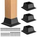 FMhotu 4x4 Post Base 4Pcs, Internal 3.6"x3.6" Heavy Duty Powder-Coated Steel Post Bracket Fit for Standard Wood Post Anchor, Decking Post Base for Deck Porch Handrail Railing Support with Screws