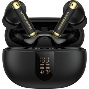 Monster N-Lite 211 Wireless Earbuds Bluetooth 6.0 Stereo Headphones with Noise-Cancelling Mic and LED Display, Built-in Mic for Clear Calls, Waterproof Design for Sports