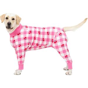 Pink Dog Recovery Suit - Female/Male Onesie, Lightweight, Prevents Shedding & Licking, Medium/Large Dogs