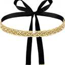 Handmade Rhinestone Bridal Belt, Gold Bridal Wedding Dress Sash Trim Crystal Belt With Ribbons for Bridal Gowns (Black)