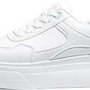 Women's Fashion Sneakers Chunky Sole Low Cut Daily Streetwear Style | Mesh inner lining,removable cushioned insole,slip-resistant sole,reinforced stitching,lightweight multi-match construction (White)