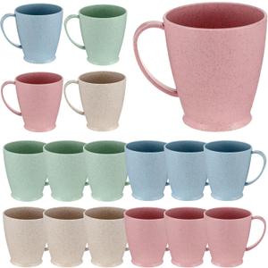 Meyeyaia 16pcs Wheat Straw Cups, 10 Oz Wheat Straw Plastic Coffee Mug with HandlesReusable Coffee Cups Lightweight Microwavable Dishwasher Safe Unbreakable for Tea Milk Water Juice