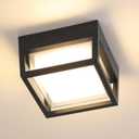 Outdoor Ceiling Porch Light LED Flush Mount for Wall or Ceiling, Square Exterior Wall Light for Patio Balcony Terrace, 3000K Warm Light, 125w of Light, Black, Wet Location