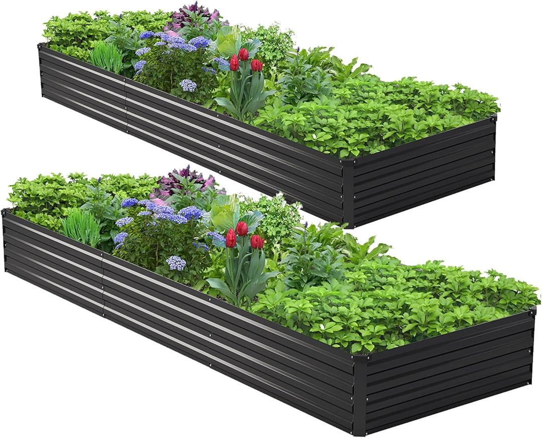 2PCS 9x3x1ft Galvanized Raised Garden Bed Kit, Metal Planter Box for Vegetables, Flowers, Herbs Durable Rust-Resistant Patio Gardening Beds, Black