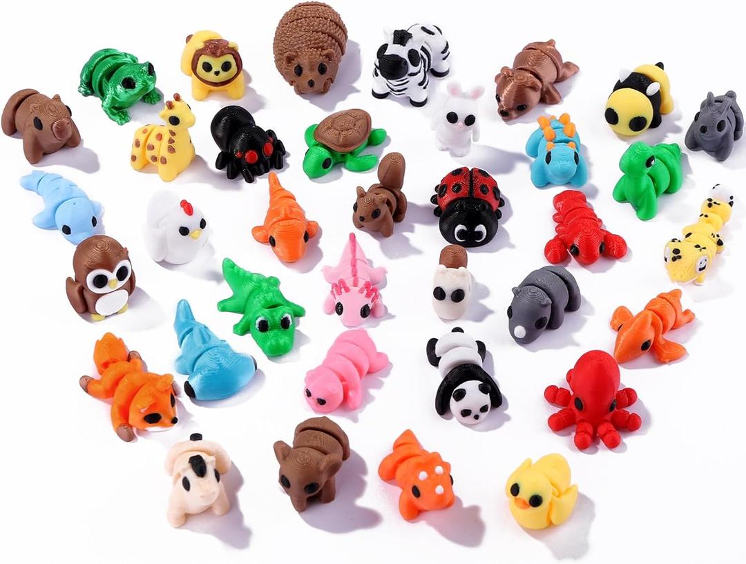 Celltestria 36Pcs Mini 3D Printed Animals for Kids Little 3D Printed Toys for Party Favors Gifts Exchange 3D Printed Figurines for Classroom Prize Rewards Goodie Bags