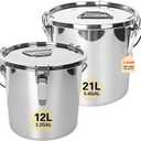 21L/5.6GAL and 12L/3.2GAL Stainless Steel Airtight Canister, Food Storage Canisters with Lid&Locking Clamp for Rice Flour Sugar Grain Coffee Bean Storage Containers (12L & 21L,2 CANISTERS)