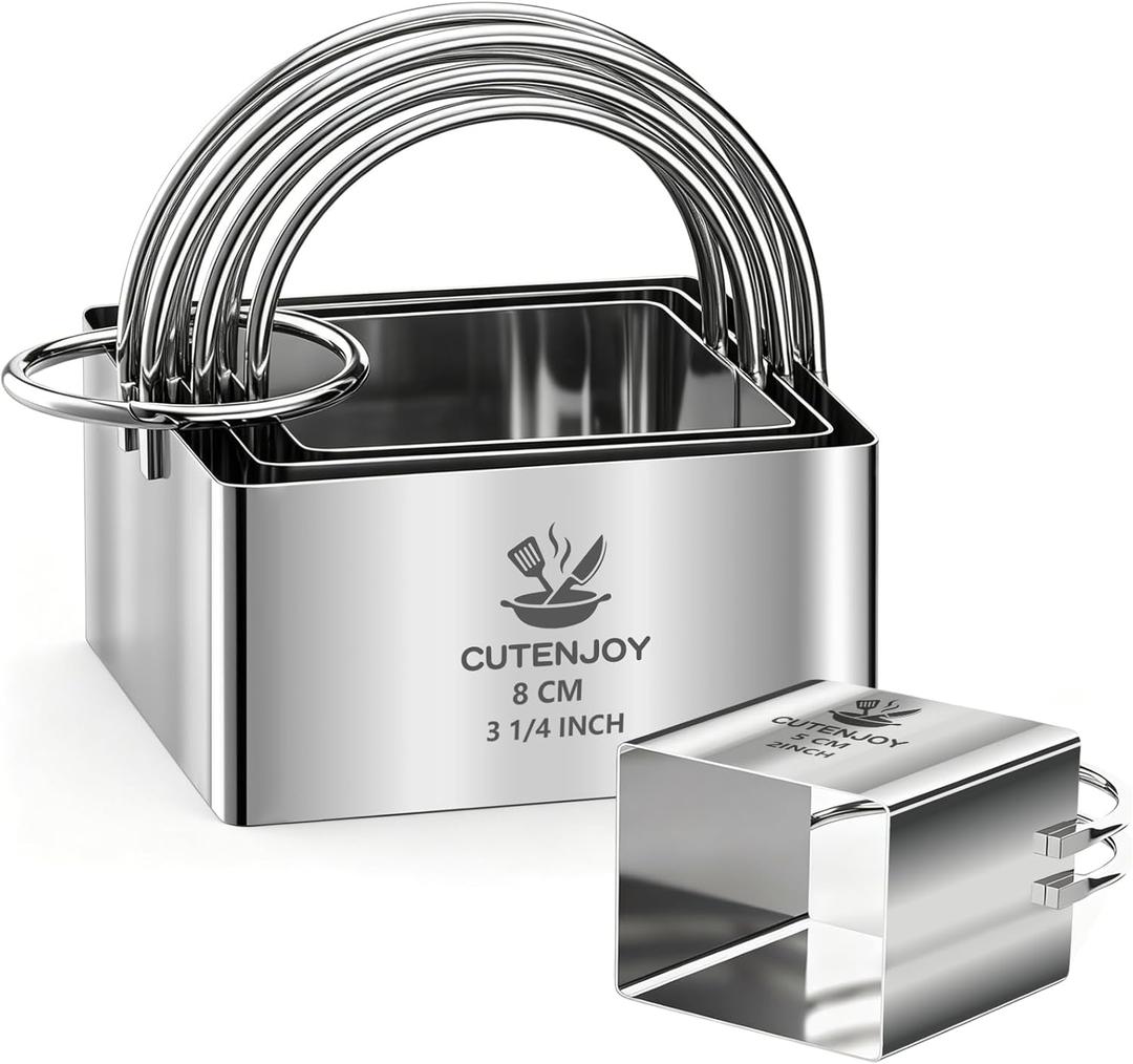4 Pieces Square Cookie Cutters - 2inch, 2.25inch, 2.75inch, 3.15inch Stainless Steel Biscuit Cutter with Handle and Big Ring, Professional Baking Dough Cutter Tools for Cakes, Sandwiches