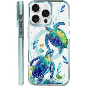 for iPhone 14 Pro Case Clear, [Magnetic Charging Compatible][Military-Grade Protection][Anti-Yellowing] Shockproof Slim Magnetic Phone Case for iPhone 14 Pro, Sea Turtle