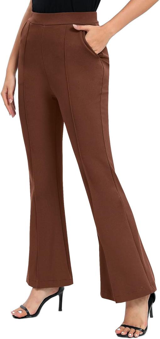 Urban CoCo Women's Flare Dress Pants with Pockets High Waist Slacks Pull On Work Casual Petite/Regular/Tall Pants (Brown, XL)