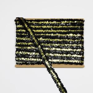 Sequin Ribbon Trim Polyester Braided Ribbon 10 Yards 30mm Wide Lace Trim for Sewing Crafts Clothing Curtains Accessories Lampshade Home DIY Decoration (Black Golden, 30mm Wide)