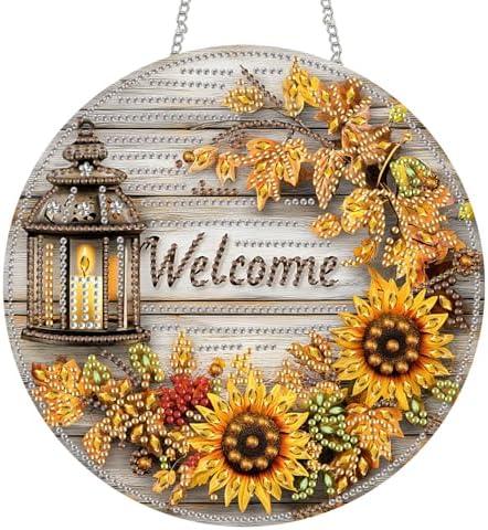 Hanging Diamond Art Kits for Adults Pendant Flower, Special Shaped Crystal DIY Diamond Painting Kit, Acrylic Board Wreath Pendants Double Sided, Home Decor 7.48 x 7.32 Inch D369