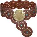 XZQTIVE Western PU Leather Belts for Woman Concho Cowgirl Cowboy Disc Belt for Ladies Wide Boho Country Waist Belts for Dress