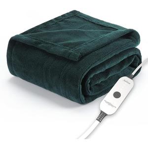 Sunbeam Electric Throw Royal Luxe Microplush Heated Blanket, 4 Heat Settings, 4-Hour Auto Shut-Off, Fast Heating, Warm and Cozy, Botanical Green Color, 50" x 60"