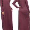 Marvmys Women Cotton Long Nightgowns Long Sleeves Nightshirts V Neck Full Length Sleep Shirts with Pocket (XL)