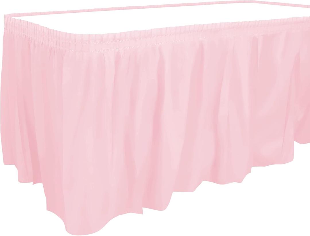 Party Dimensions Plastic Table Skirt, 29-Inches by 14-Feet - Light Pink - 1 Pack