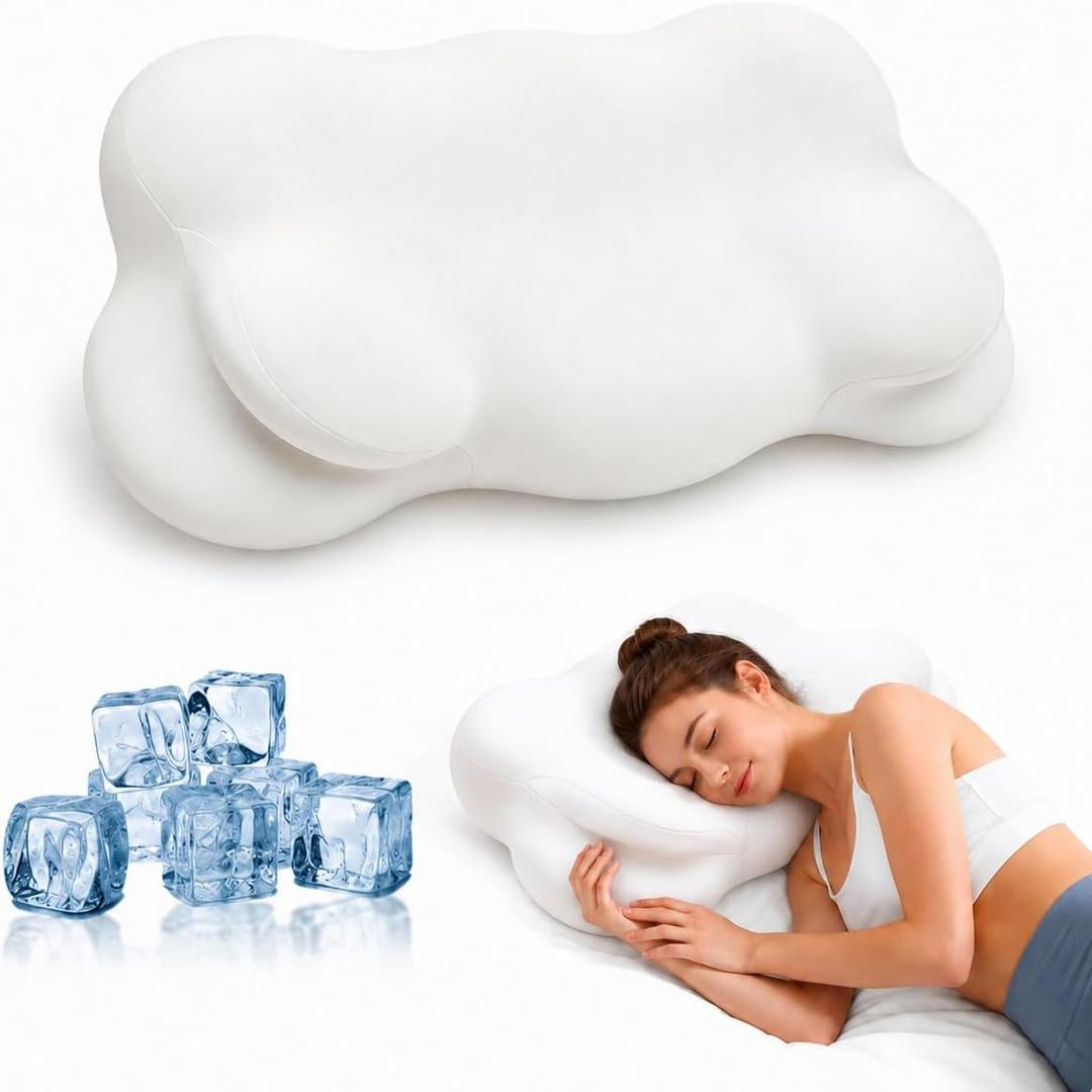 Cloud Neck Pillow for Side Sleepers, Memory Foam | Ergonomic cloud-contour design with breathable cover and rounded side wings for side, back, and combination sleeping.