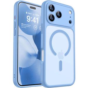CANSHN Magnetic Compatible with iPhone 17 Pro Case, Upgraded [Full Camera Protection] [Compatible with Magsafe] [Translucent Matte] Shockproof Protective Phone Cover 6.3 Inch - Light Blue